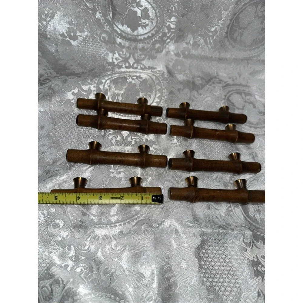 Vintage Wood Knobs Brass Hardware 8 Piece